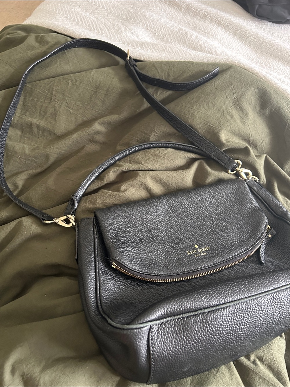 kate spade Black Pebbled Leather Shoulder Bag with Gold Hardware